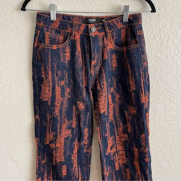 Sold Out Jaded London Y2K Boyfriend Straight Jeans in Indigo Orange Distressed - Picture 6 of 13